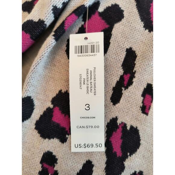 CHICO'S Sweater Women's XL Tan animal Print Long Sleeve Pullover Soft Knit ; - Picture 4 of 13